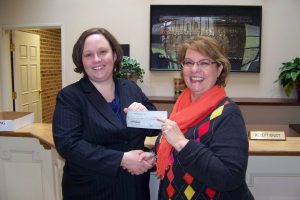 Maggy Gregory, Danville Bar Association treasurer, presents their donation to Debra Dodson, Executive Director of The Community Foundation.